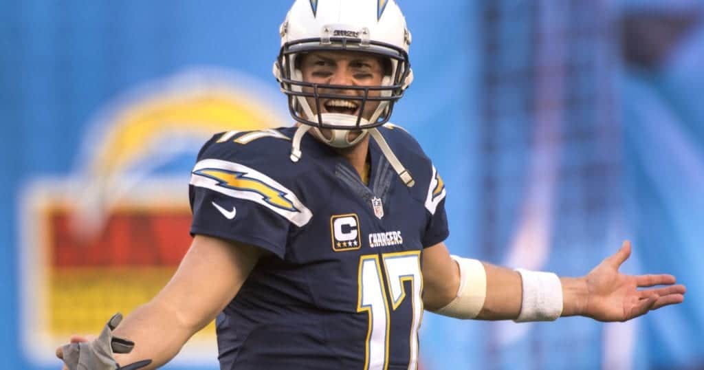 Philip Rivers From The Los Angeles Chargers In The Color Rush Uniforms