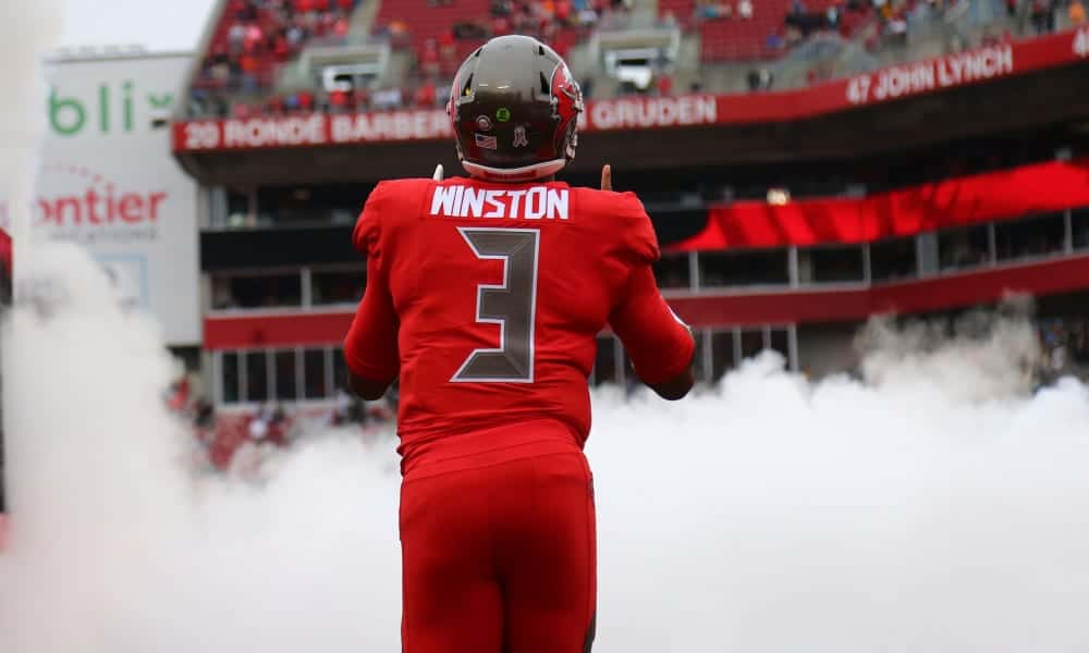 Greg Auman on X: Here's shot of Jameis Winston in Bucs' all-red