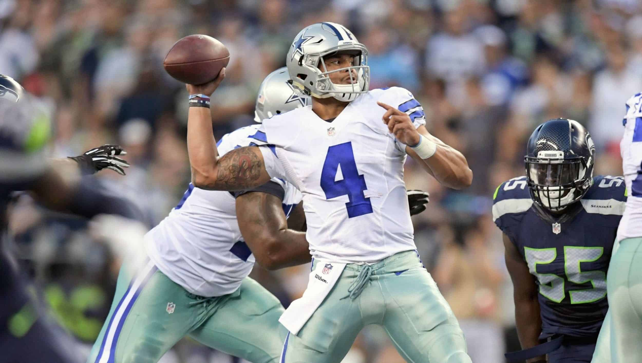 Question QB Dak Prescott's contract, or interceptions, but don't