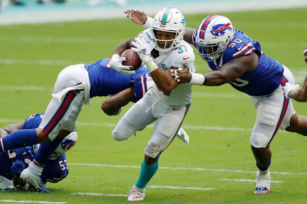 Miami Dolphins running back Myles Gaskin (37) runs with the ball