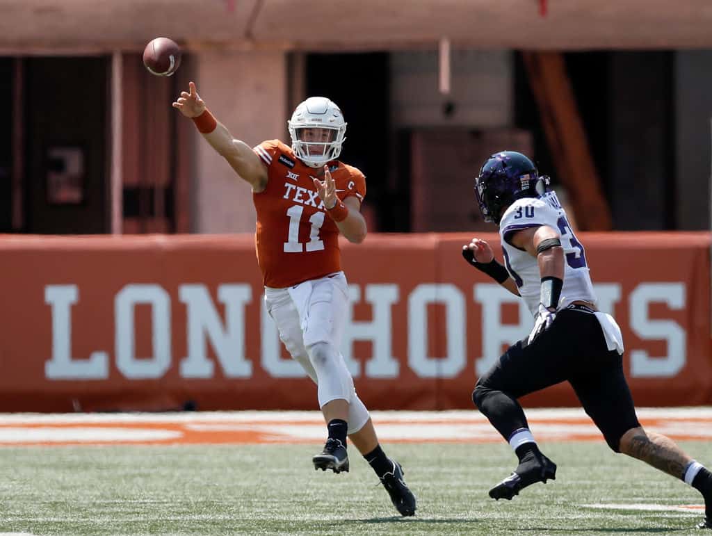 Texas quarterback Sam Ehlinger (11) looks to pass against Baylor