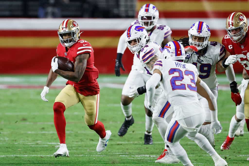 Raheem Mostert of the San Francisco 49ers rushes for a 40-yard