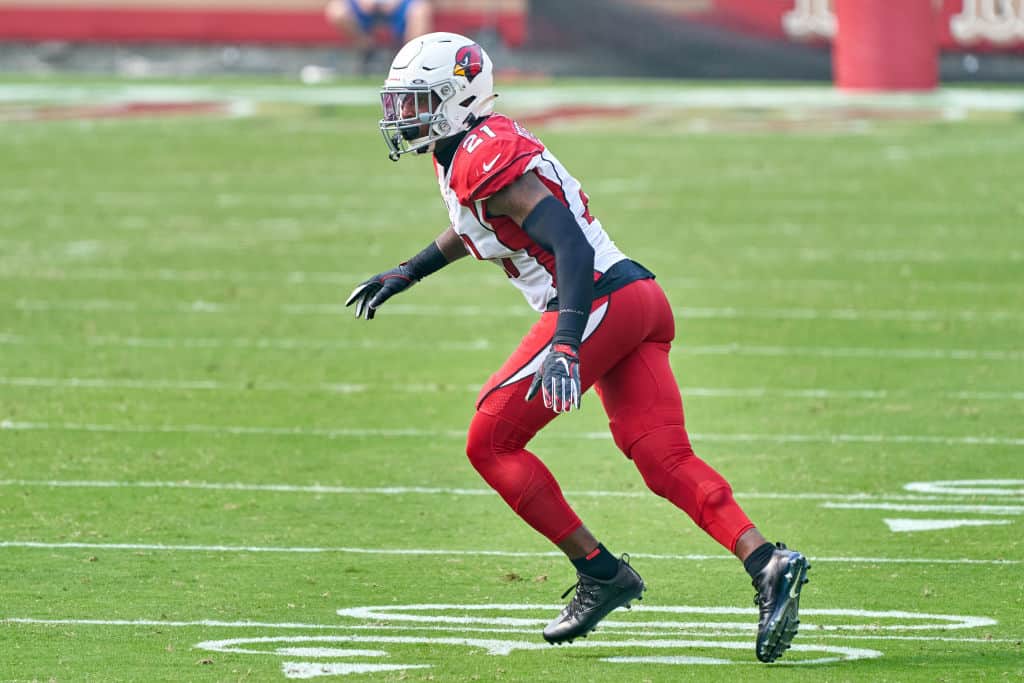 Arizona Cardinals cornerback Kevin Peterson (27) lines up against