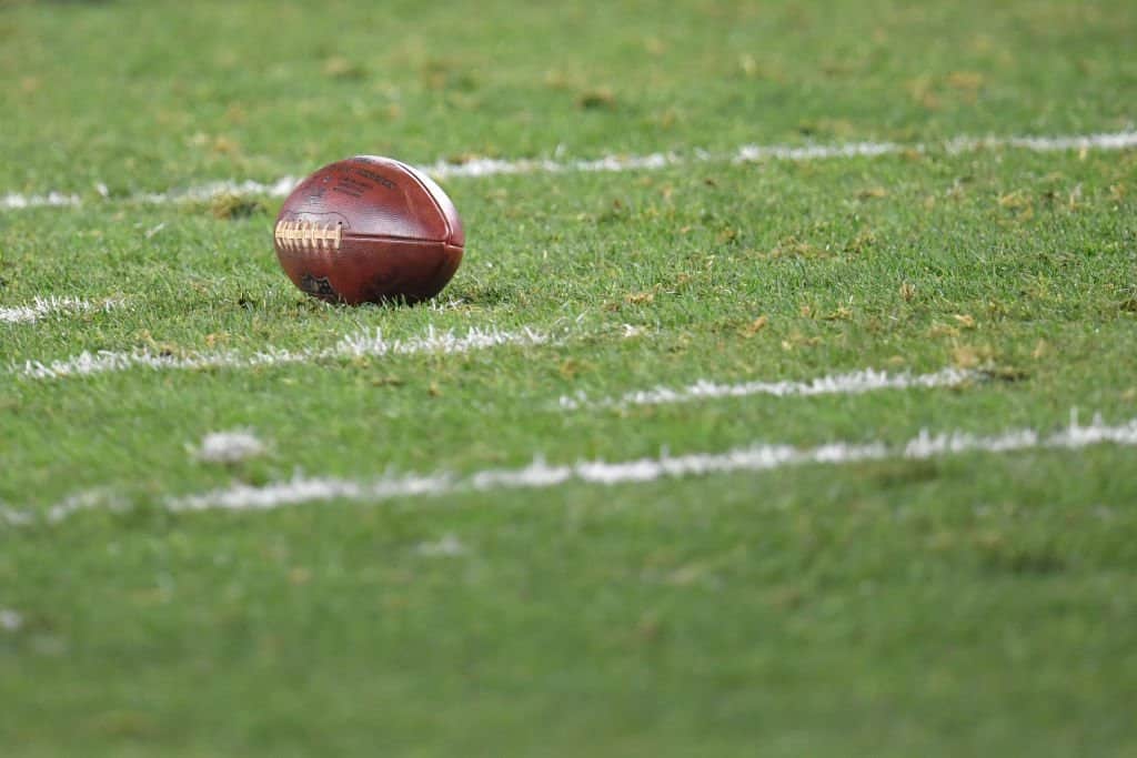 An official NFL football on the field.