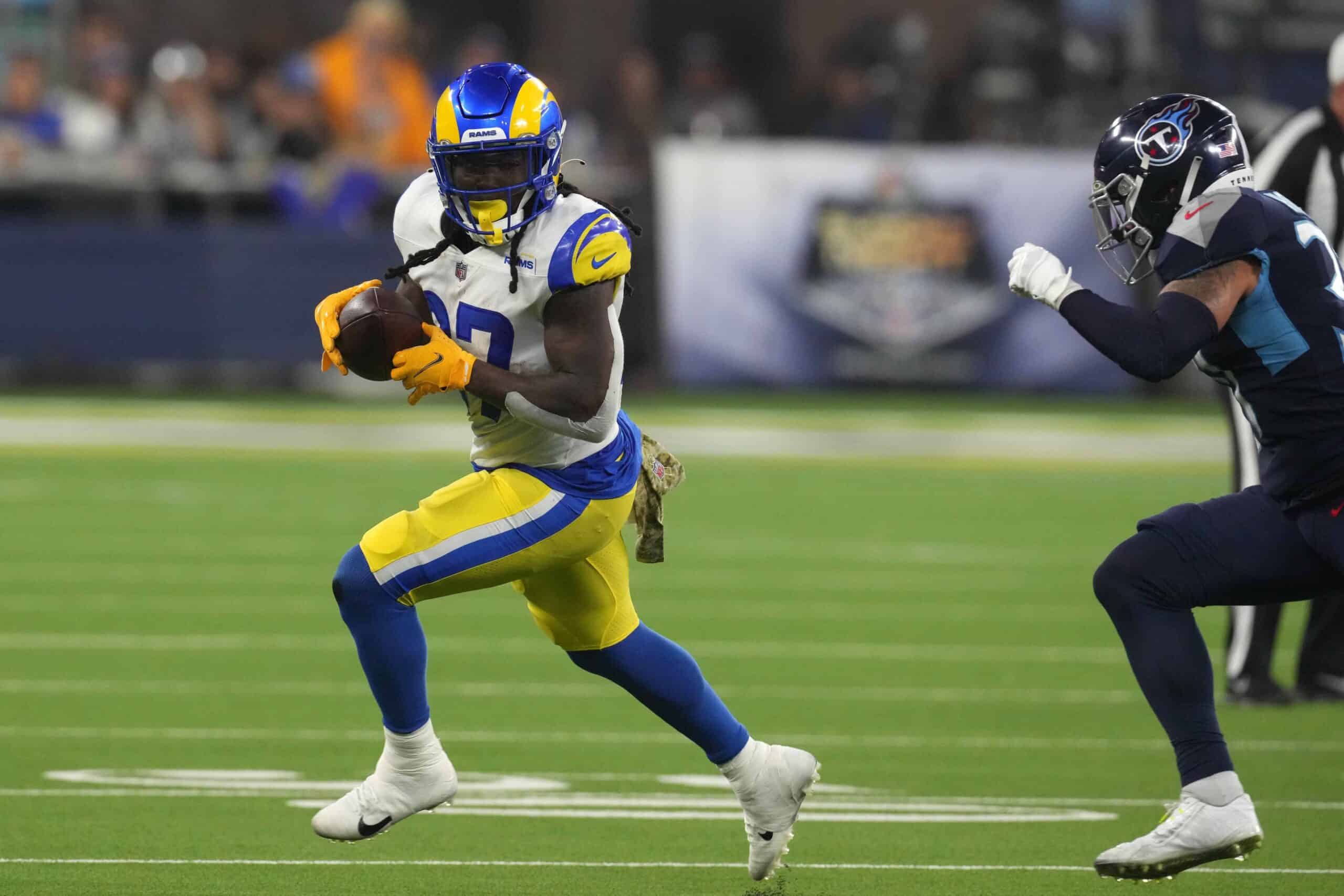 Darrell Henderson Jr of the Los Angeles Rams scores a rushing