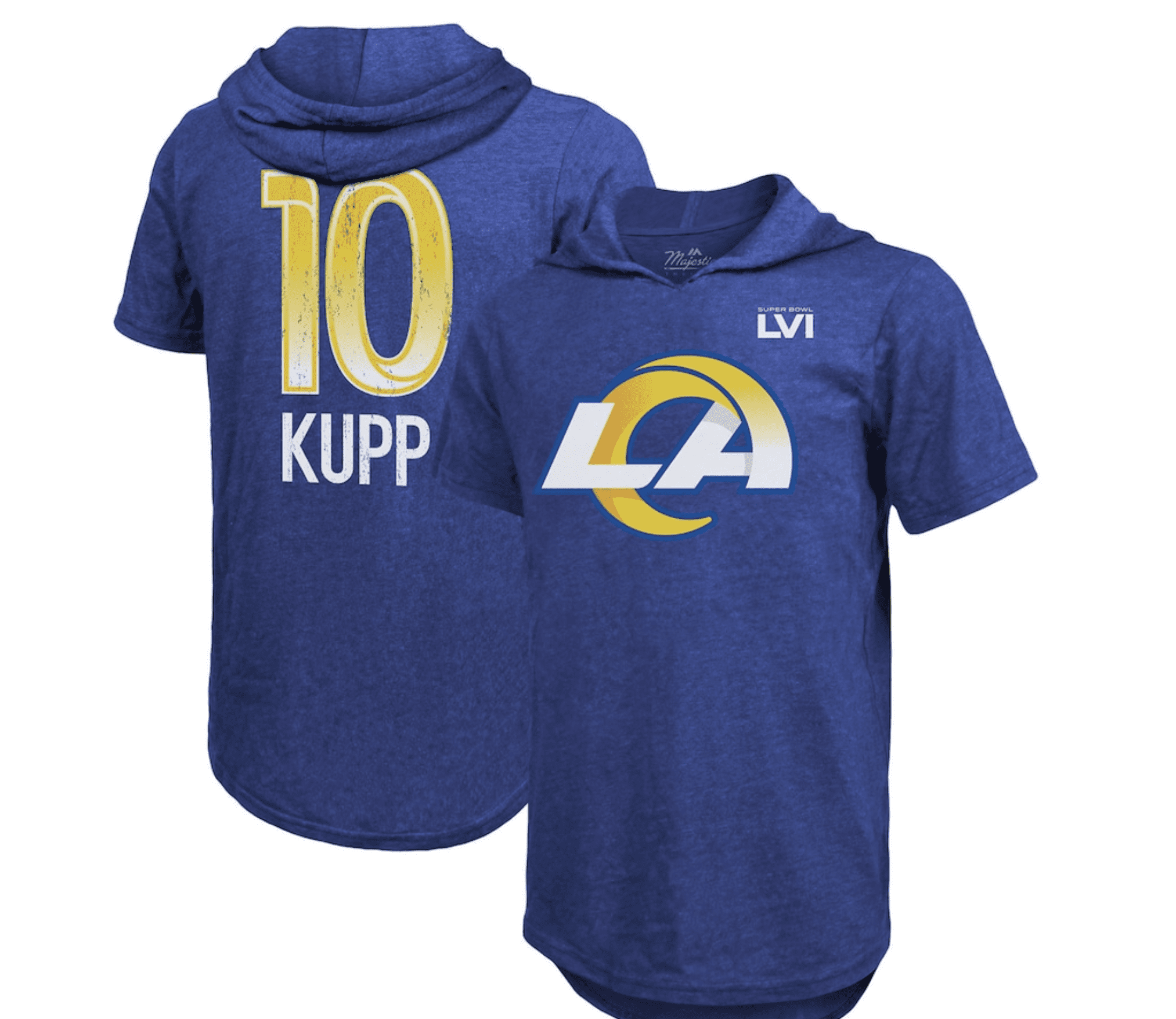 Cooper Kupp Los Angeles Rams Majestic Threads Super Bowl LVI Bound Short Sleeve Hoodie T-Shirt - Royal