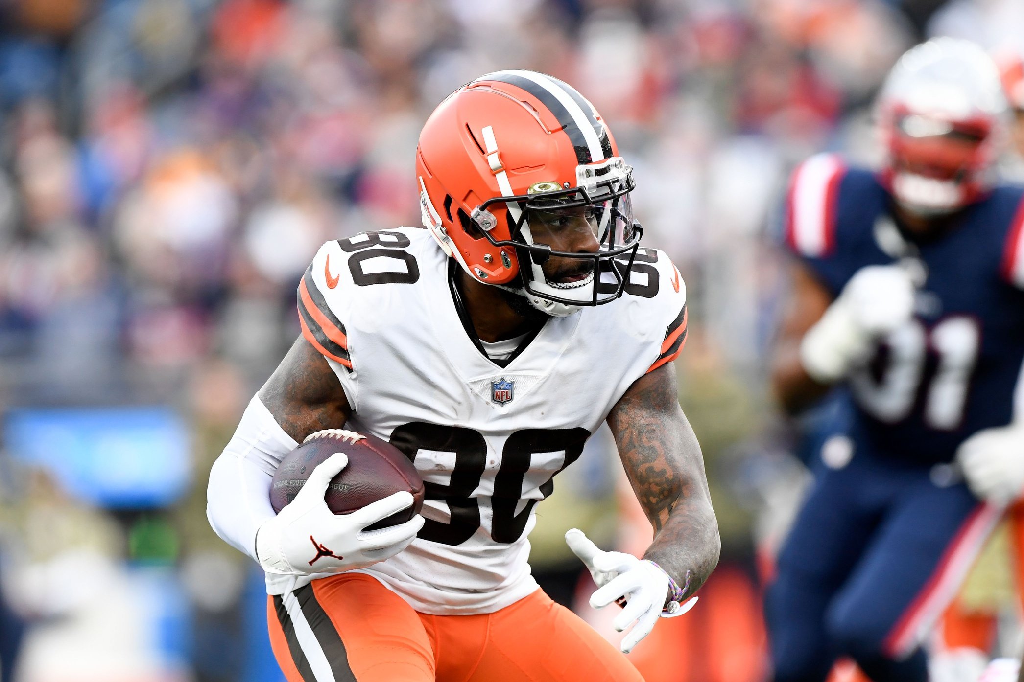 Cleveland Browns wide receiver Jarvis Landry (80) runs a route during an  NFL football game against