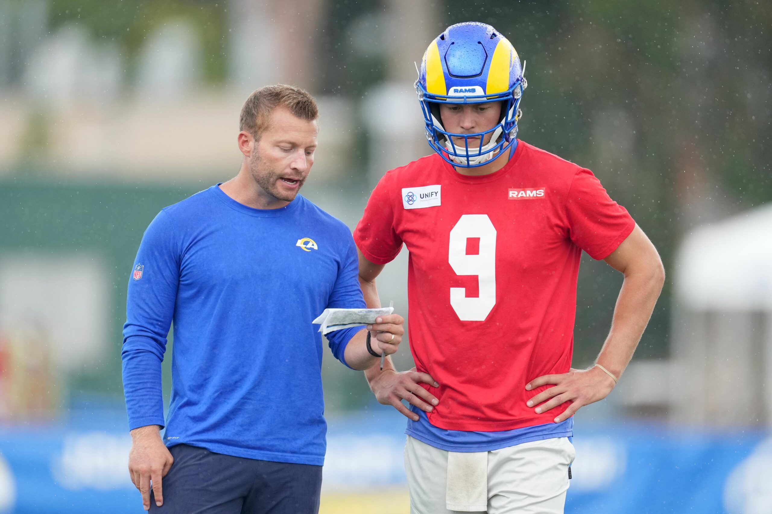 Matthew Stafford throws passes in Rams' camp practice opener