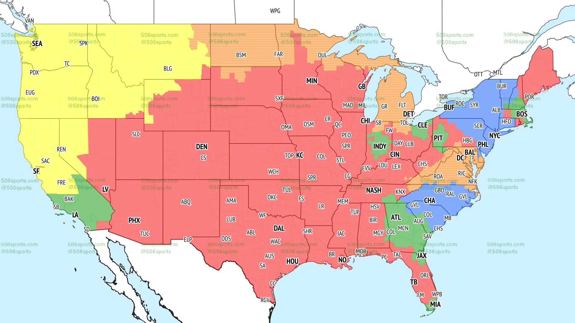 NFL coverage map of single FOX games in Week 2