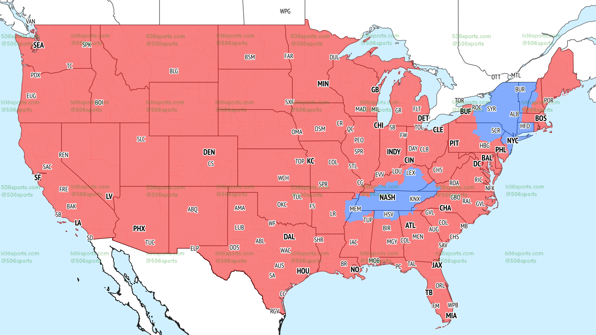 NFL coverage map of late FOX games in Week 1