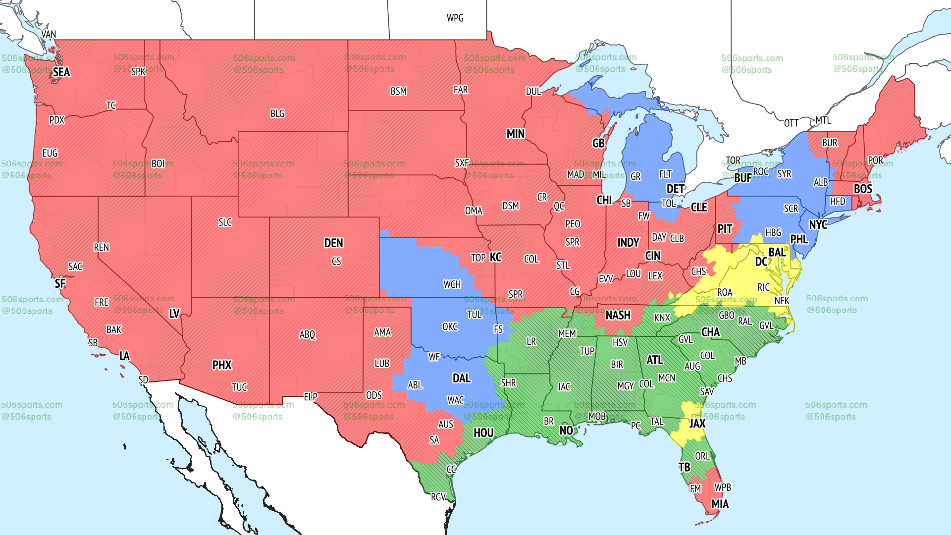 NFL coverage map of early FOX games in Week 1