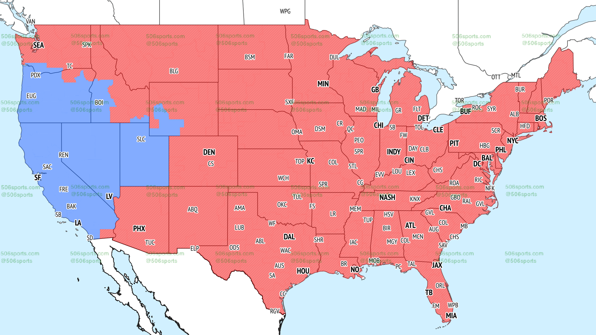 NFL coverage map of late CBS games in Week 1