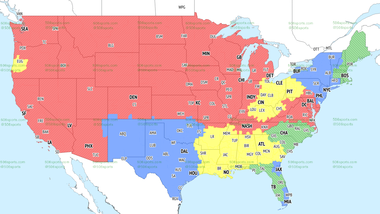 This NFL coverage map shows which games are being shown during FOX's early games in Week 7.