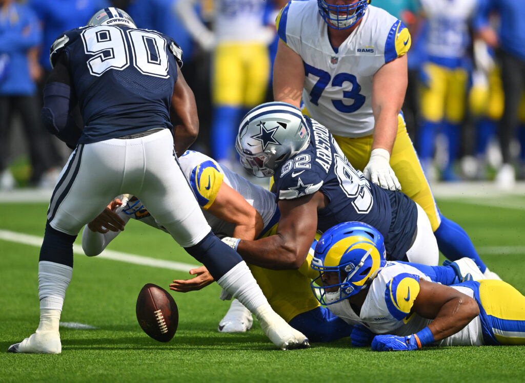 Wide receiver (85) Noah Brown of the Dallas Cowboys against the Los Angeles  Rams in an NFL football game, Sunday, Oct. 9, 2022, in Inglewood, Calif.  Cowboys won 22-10. (AP Photo/Jeff Lewis