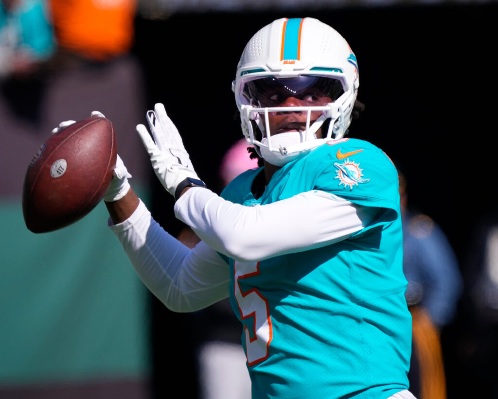 Miami Dolphins quarterback Teddy Bridgewater runs after the catch