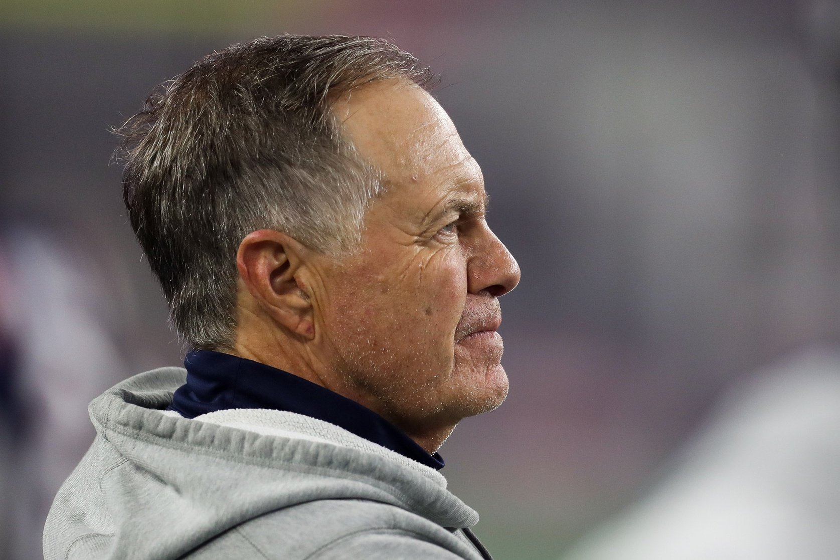 A photo of New England Patriots Head Coach Bill Belichick from the side view