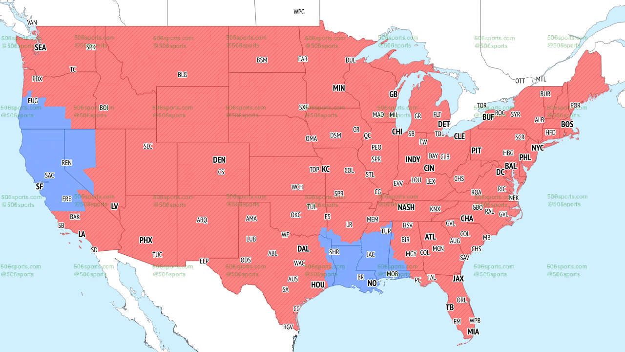 NFL coverage map showing which games will be shown on FOX's late window on Sunday in Week 12, 2022