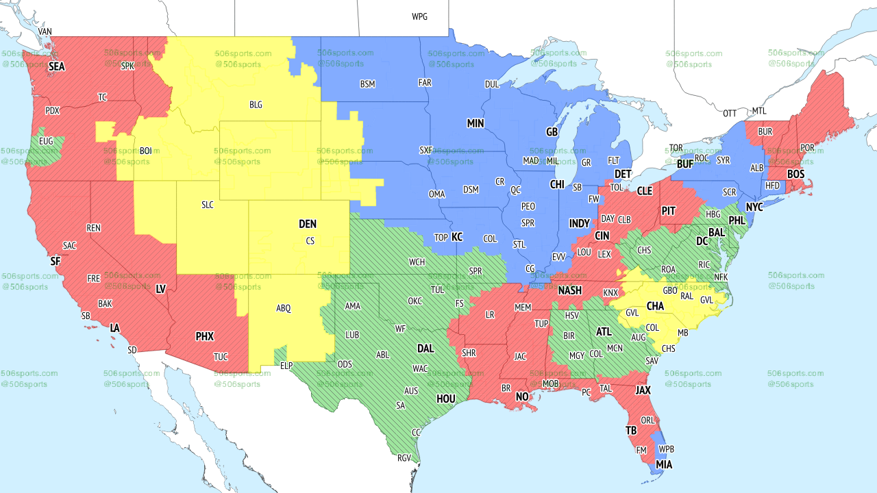 NFL coverage map showing which games will be shown on FOX's early window on Sunday in Week 12, 2022