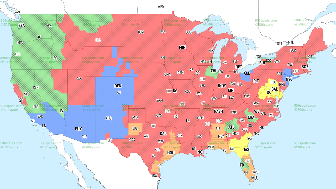 NFL coverage map showing which games will be shown on CBS on Sunday in Week 12, 2022
