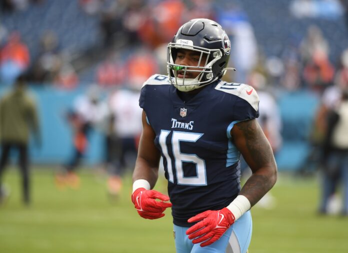 Tennessee Titans wide receiver Treylon Burks (16) runs a route