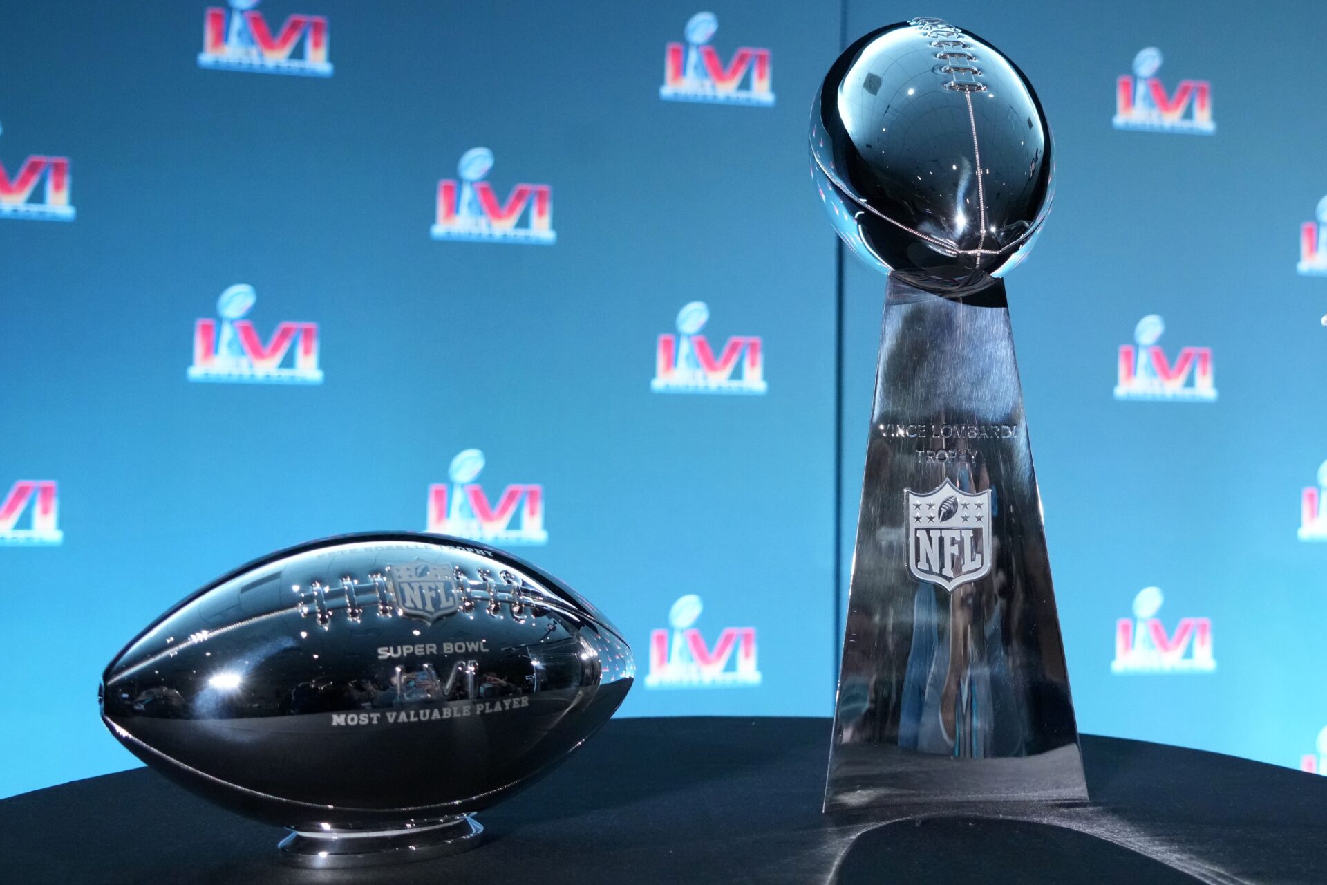 A general view of the Lombardi Trophy, awarded to teams that win the Super Bowl.