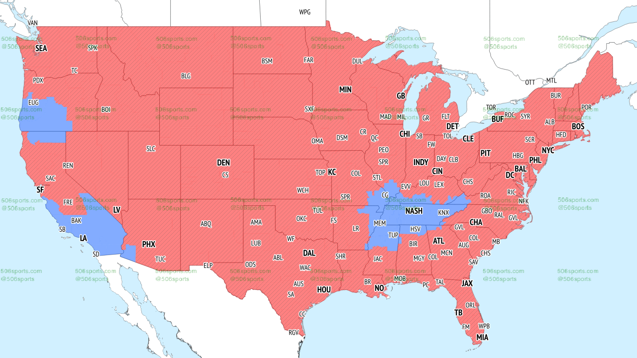 Colored map of the CBS Late games for NFL Week 15, 2022