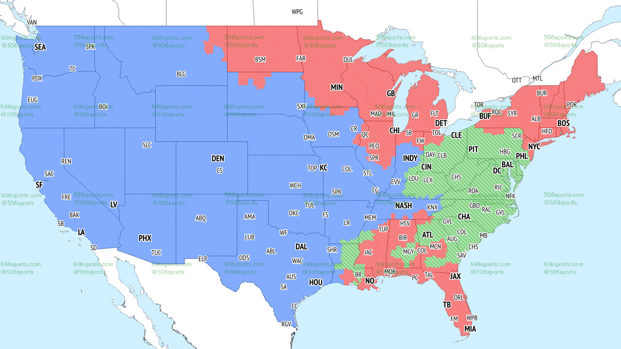 Colored map of the CBS Early games for NFL Week 15, 2022