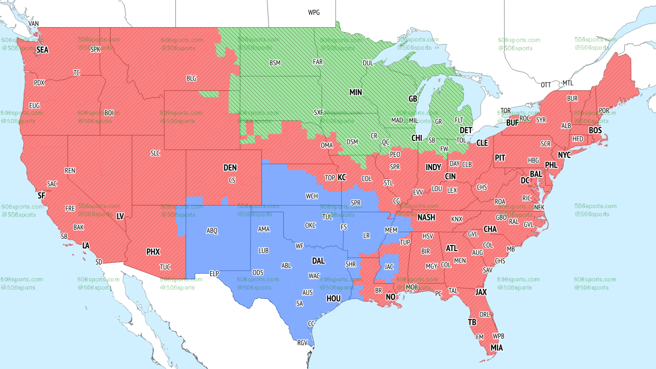 Colored coverage map of the FOX early-game coverage in Week 14.