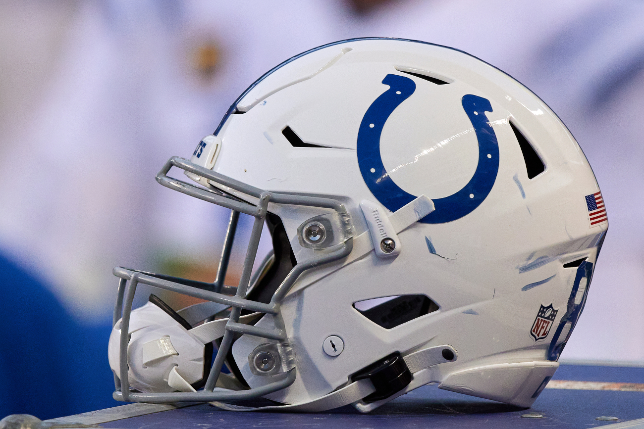 The Indianapolis Colts helmet on display.