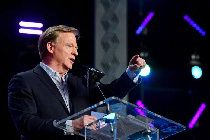 NFL commissioner Roger Goodell talks before the first round of the 2022 NFL Draft.