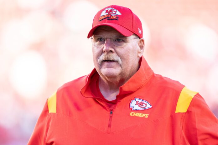 Kansas City Chiefs head coach Andy Reid observes from the sidelines.