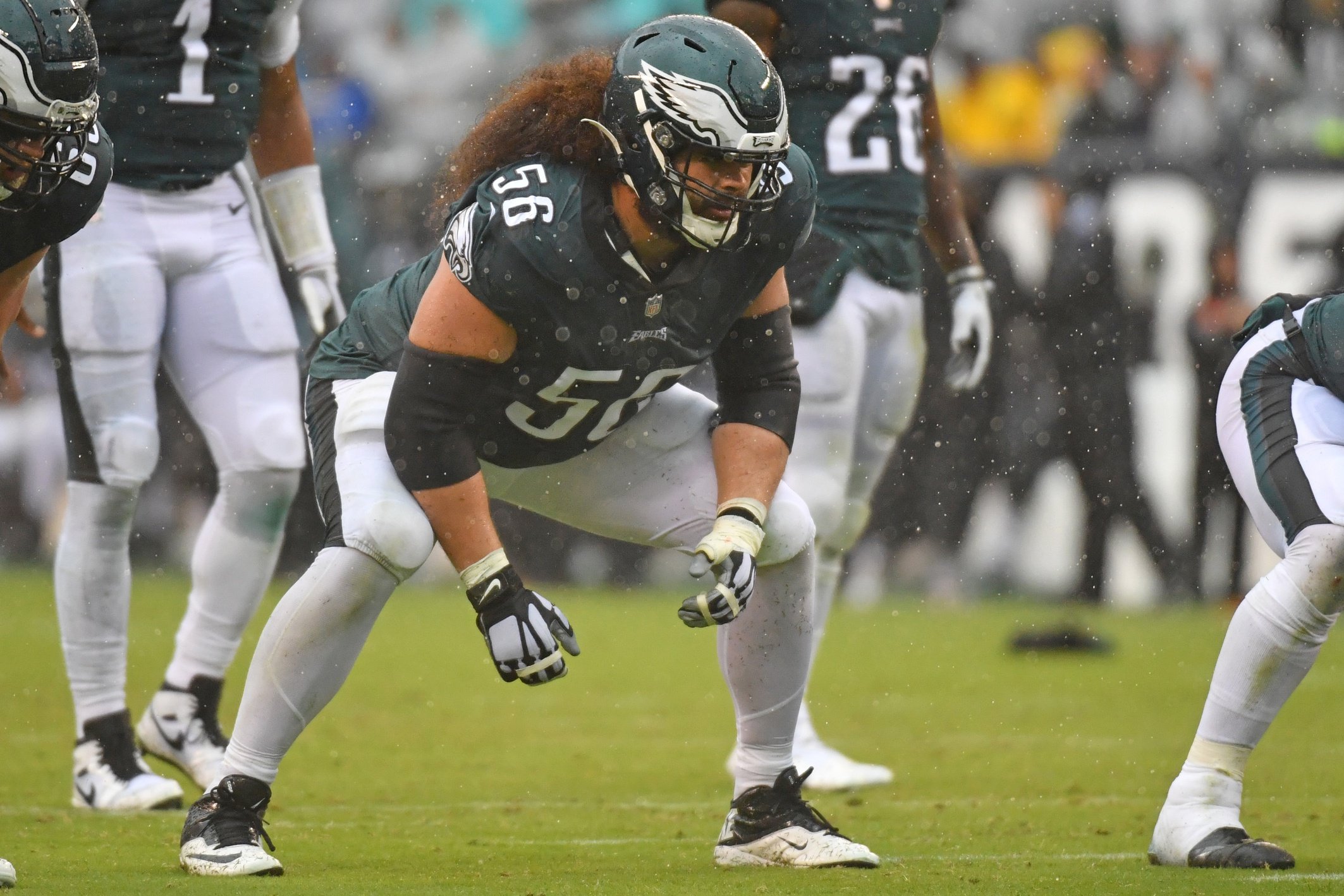 Philadelphia Eagles offensive guard Isaac Seumalo (56) lines up