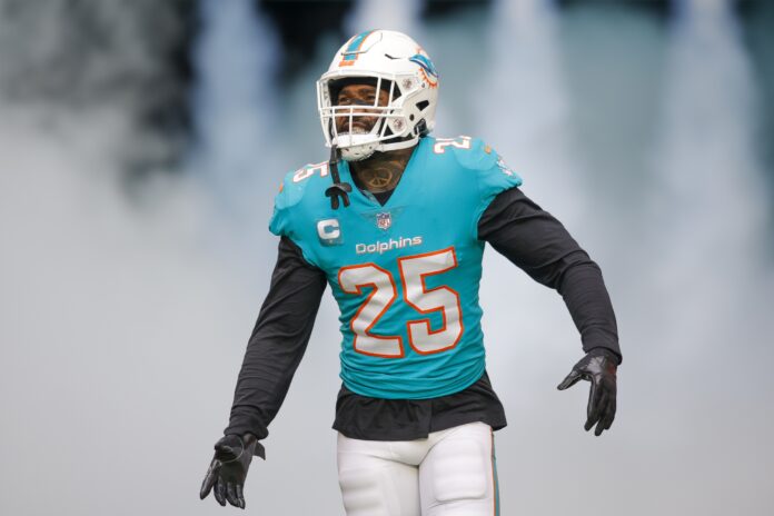 Xavien Howard takes to the field prior to the game against the Green Bay Packers.