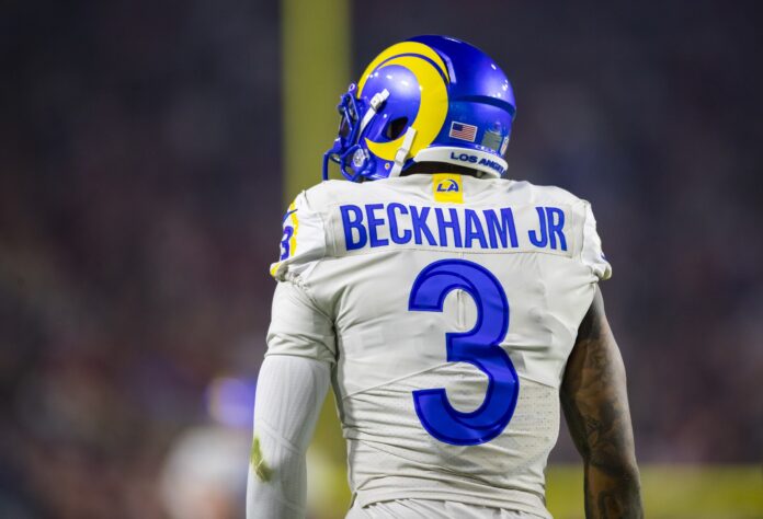 Detailed view of the jersey of Los Angeles Rams wide receiver Odell Beckham Jr.