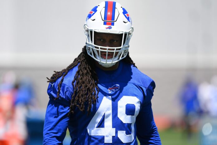 Buffalo Bills linebacker Tremaine Edmunds (49) looks on during minicamp at the ADPRO Sports Training Center.