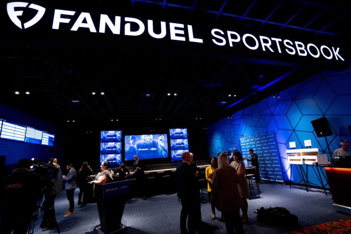 A view of the FanDuel Sportsbook betting area during the FanDuel Sportsbook Grand Opening.