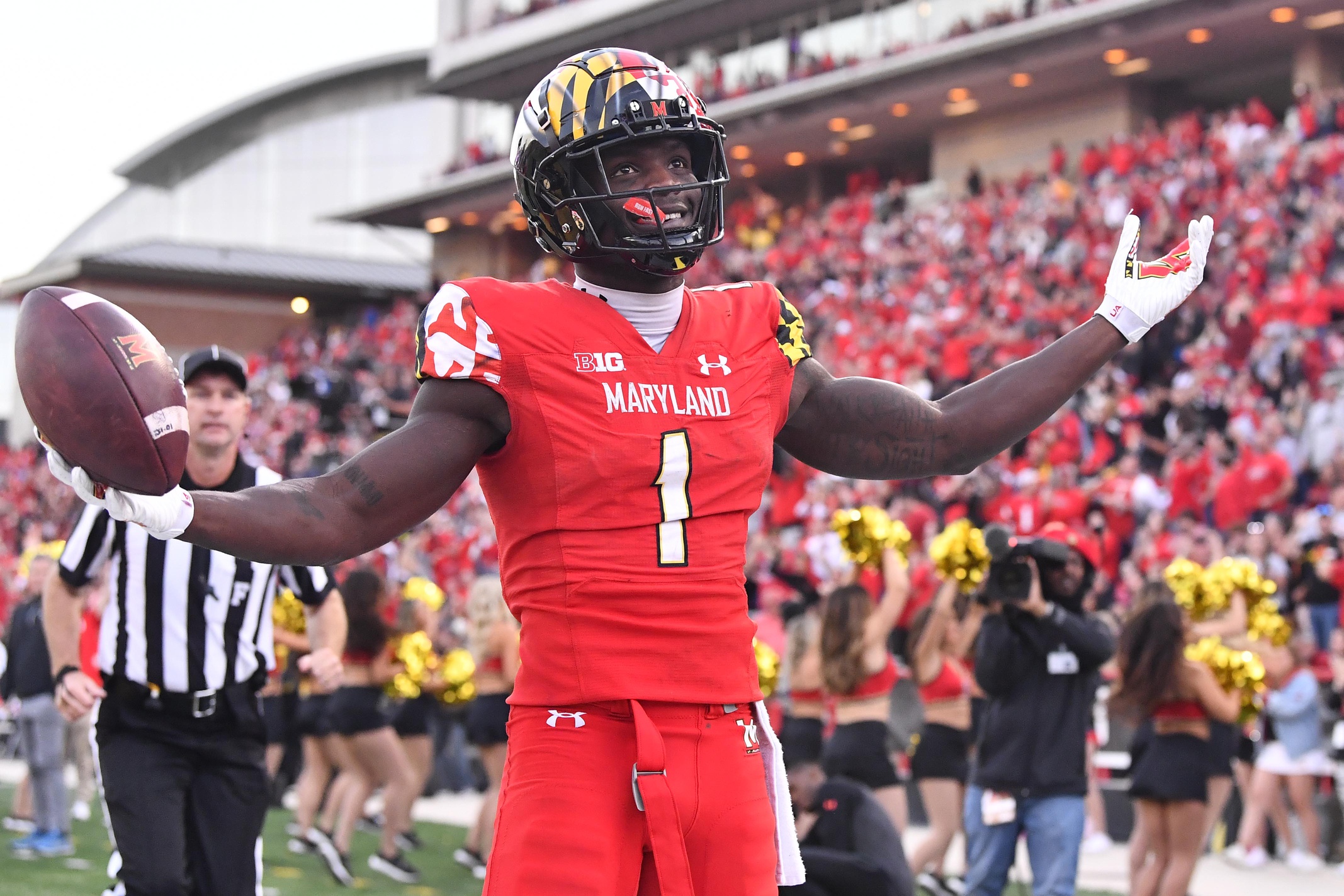 Maryland wide receiver Rakim Jarrett catches a pass during the