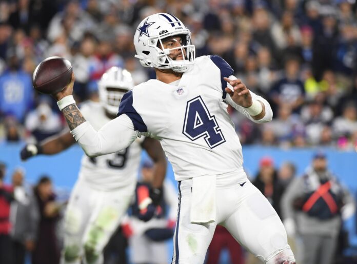 Dak Prescott throws during the first half against the Tennessee Titans.