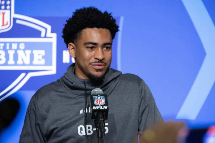 Bryce Young speaking at the NFL Combine.