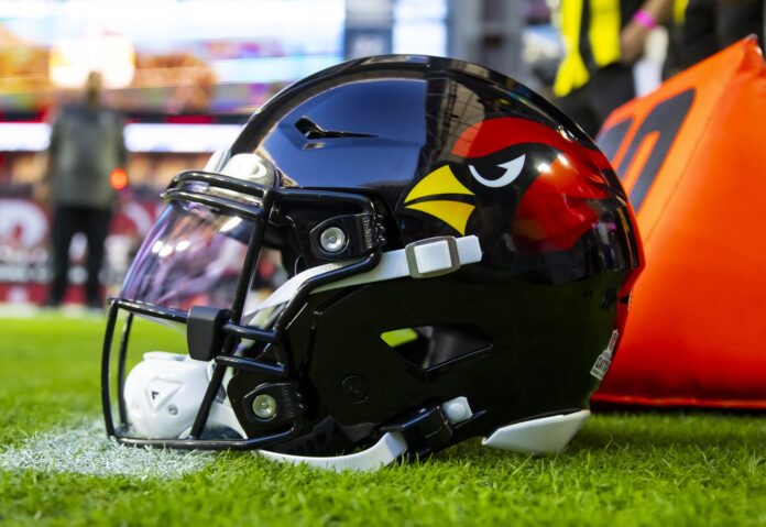 Detailed view of the helmet of Arizona Cardinals quarterback Kyler Murray (1) against the New Orleans Saints at State Farm Stadium.