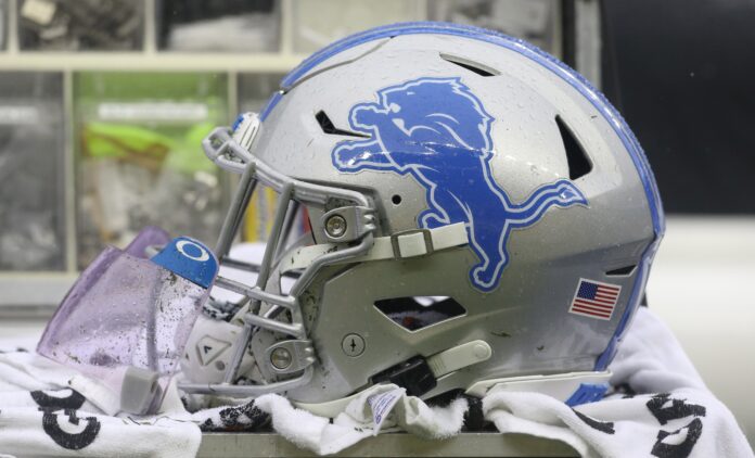 A Detroit Lions helmet sits on the medical trunk during the third quarter against the Pittsburgh Steelers at Heinz Field.