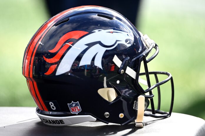 Denver Broncos helmet before the game at Bank of America Stadium.
