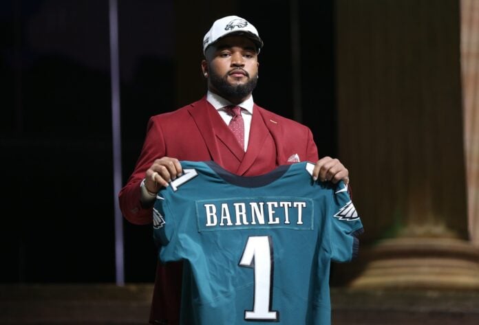 DE Derek Barnett hold his jersey after being selected by the Philadelphia Eagles at the 2017 NFL Draft.