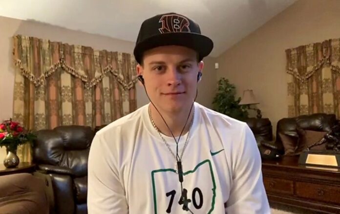 Quarterback Joe Burrow at his home after being drafted No. 1 overall by the Cincinnati Bengals in the 2020 NFL Draft.