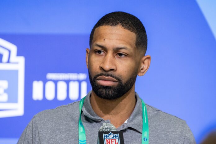 Cleveland Browns general manager Andrew Berry speaks to the press at the NFL Combine.
