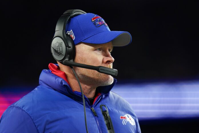 Sean McDermott watches from the sideline as they take on the New England Patriots.