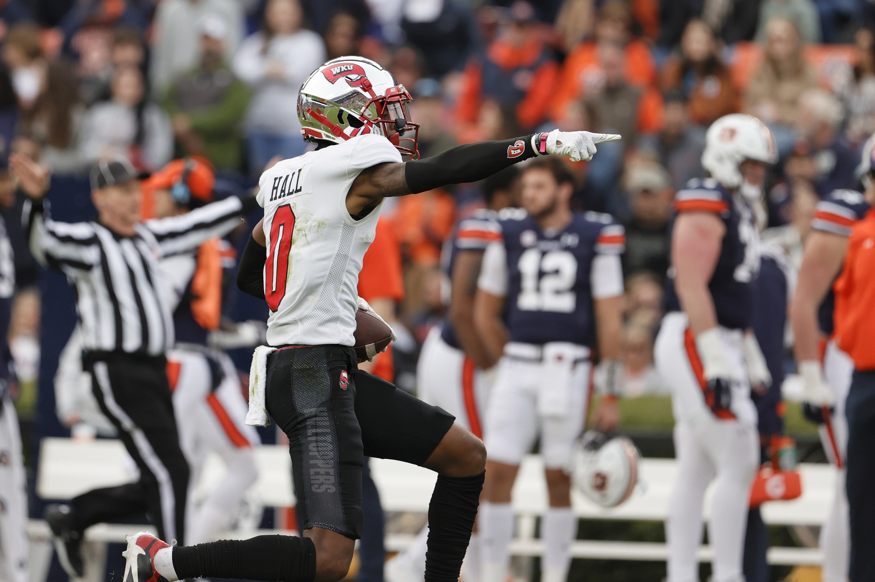 Western Kentucky WR Jaylen Hall celebrates during a game vs. Auburn.