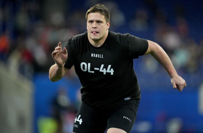 Ricky Stromberg (OL44) during the NFL Scouting Combine at Lucas Oil Stadium.