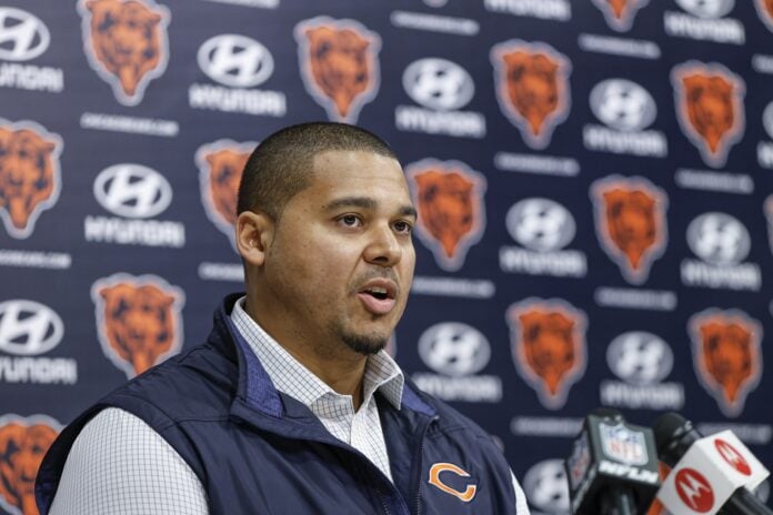 Chicago Bears general manager Ryan Poles speaks during a press conference.