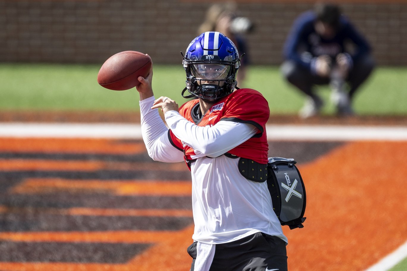 Minnesota Vikings quarterback Jaren Hall looks to throw against